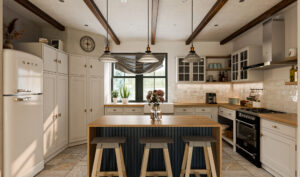 Small Farm House Plans Modern 3 Bedroom with 2 Car Garage Kitchen-Dining