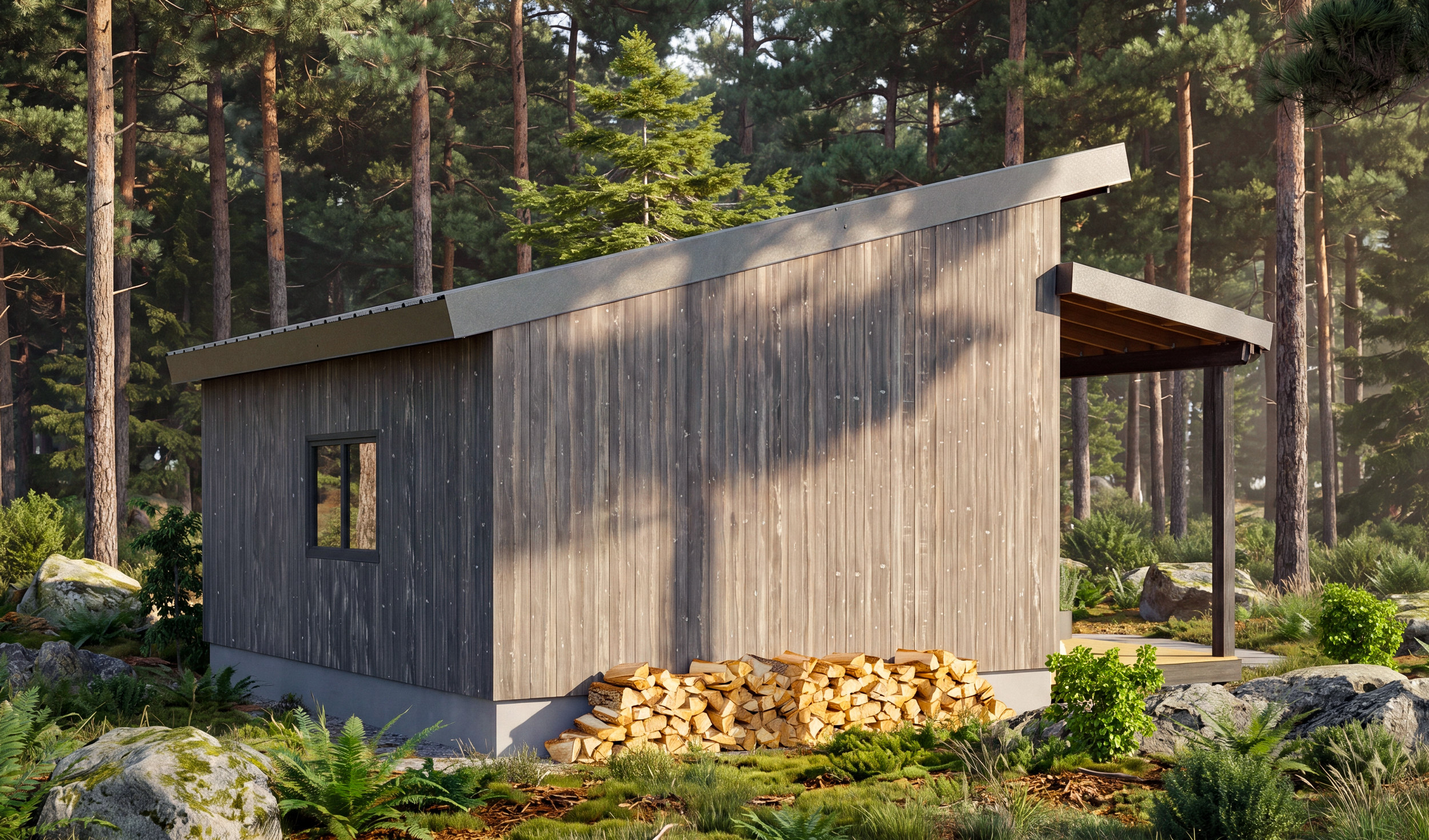 483 Sq Ft Modern Tiny House Plan with Corner Windows - Smallhouseplan.com
