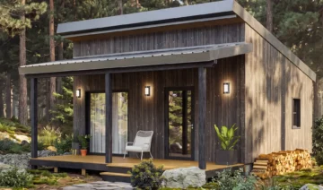Modern Tiny House Plan with Floor-to-Ceiling Corner Windows